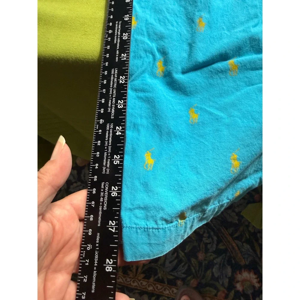 Polo Ralph Lauren Mens Blue Yellow Pony Logo Cotton Pajama Sleep Pants Large